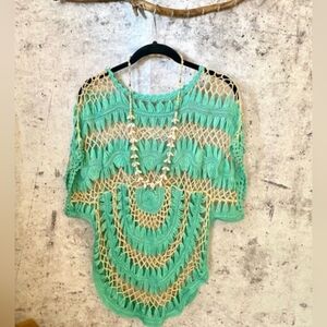 Ocean Crochet Mint & Cream Hipster Top/Cover-Up OS Fits Small To Large Best